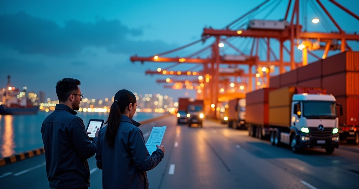 Porto com contêineres empilhados 