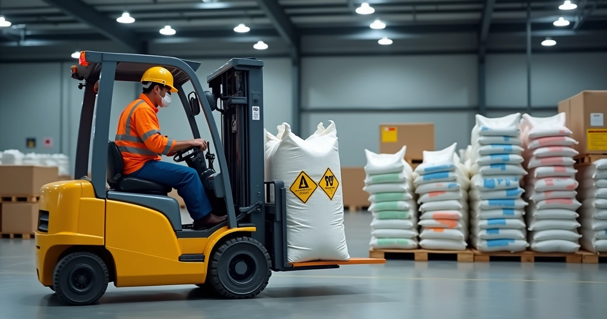 Movimentação de big bag com resíduo perigoso por empilhadeira 