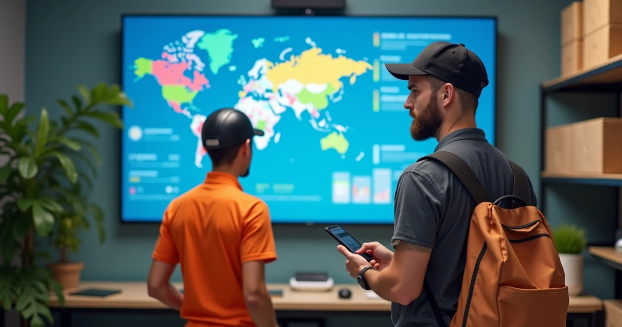 Gestor observando tela com gráficos do sistema de delivery moderno