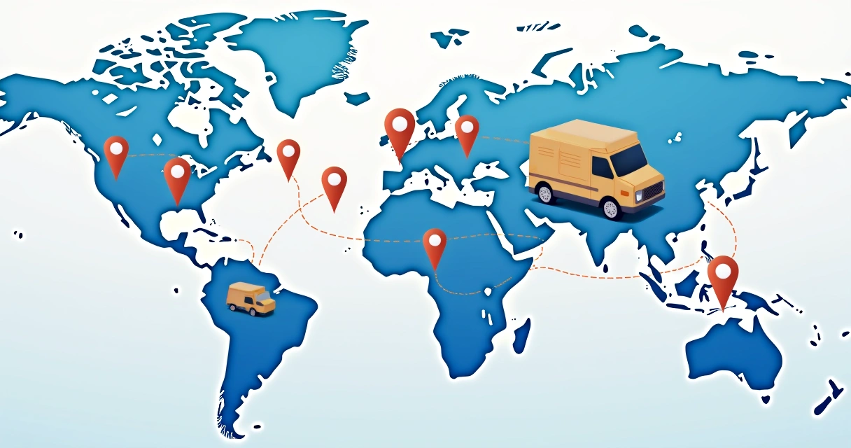 Mapa digital de entregas rápidas conectando centros de distribuição e clientes para e-commerce 