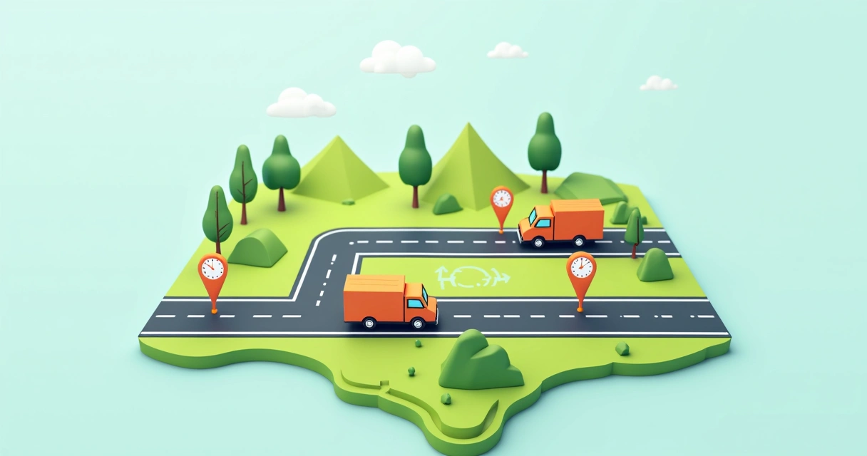 Delivery truck and van on a map of Brazil, icons show fast route 