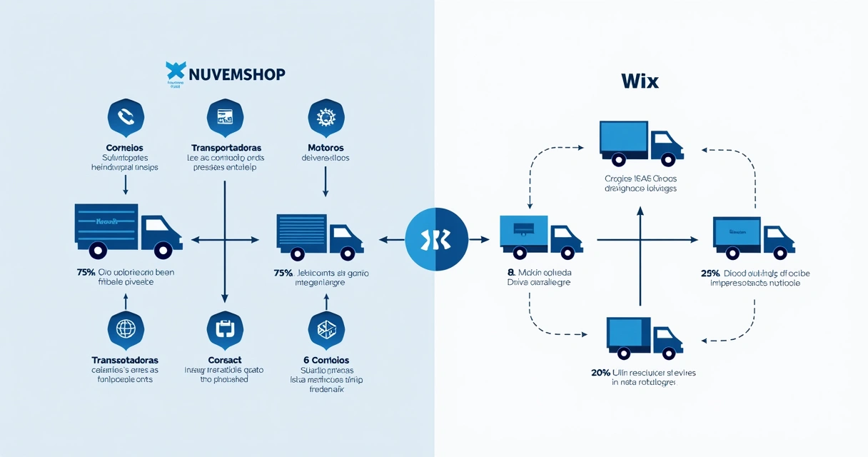 Comparativo de opções de frete Nuvemshop e Wix lado a lado 