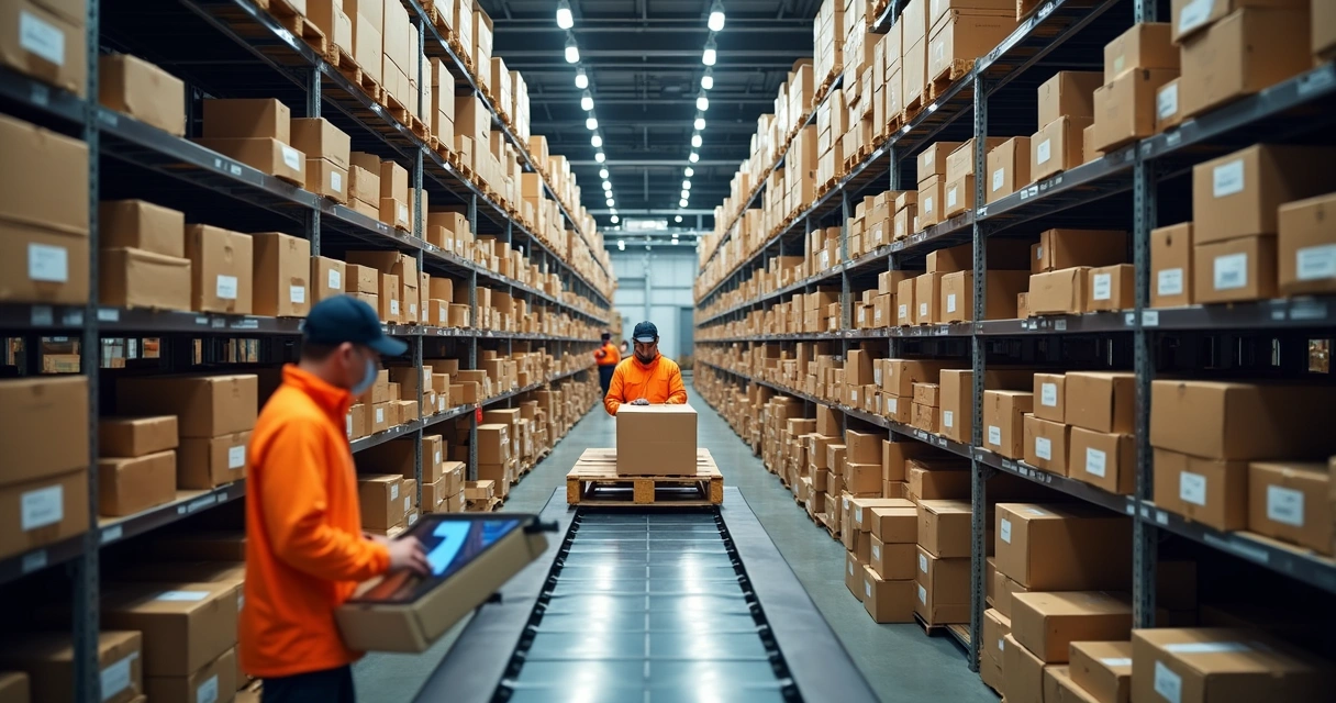 Centro de distribuição organizando pedidos para marketplace 