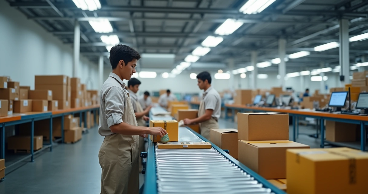 Equipe organizando pacotes para entrega de vendas em marketplace 