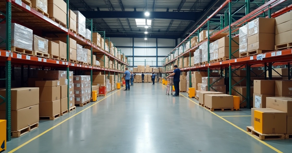 Armazém mostrando área separada para devoluções e área para recebimento de novos produtos.