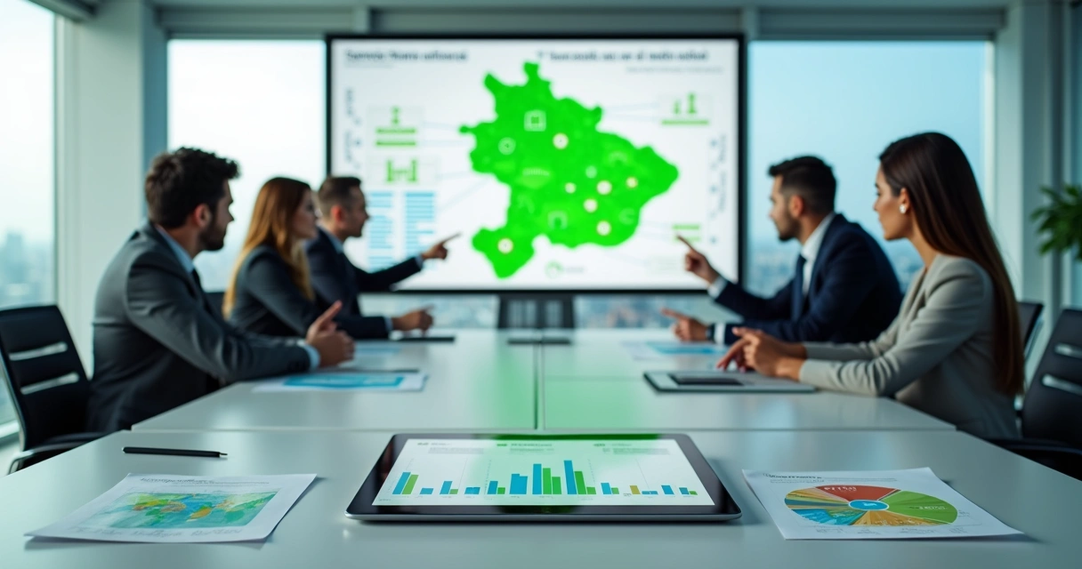 Painel com ícones de reciclagem e mapa de São Paulo representando metas de logística reversa até 2029 