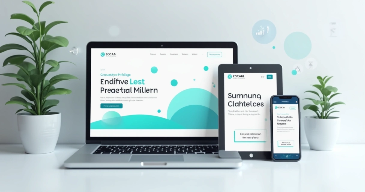 Logo de clínica médica sendo exibido em laptops, celulares e tablets