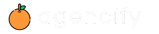 Logotipo da Agencify com laranja estilizada ao lado do nome da empresa em letras minúsculas brancas