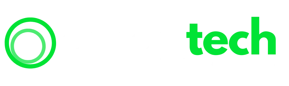Logotipo da Onion Tech em verde e branco com símbolo circular verde