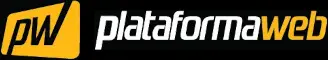 Logotipo da Plataformaweb com fundo preto e letras amarelas
