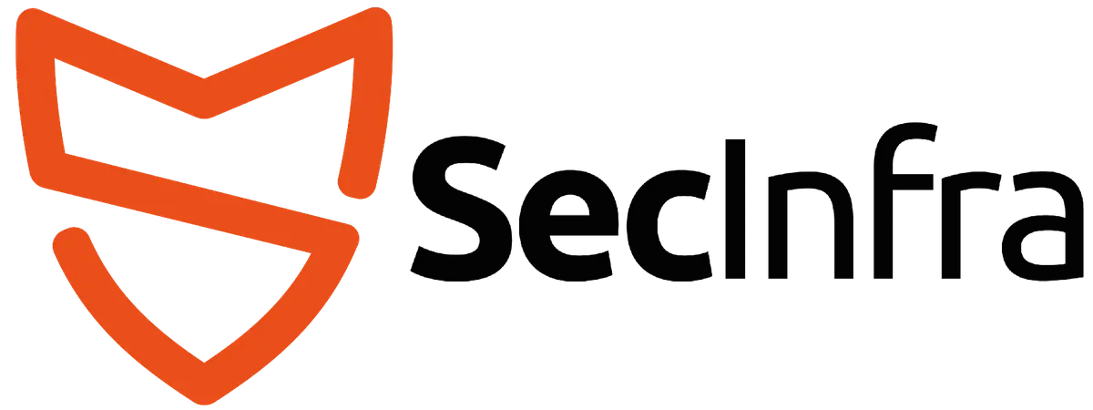 Logotipo laranja e preto da Secinfra com escudo estilizado