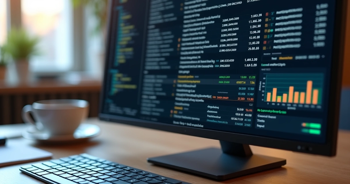 Tela de computador exibindo logs detalhados de integração fiscal com gráficos de rastreabilidade e códigos em fundo escuro 