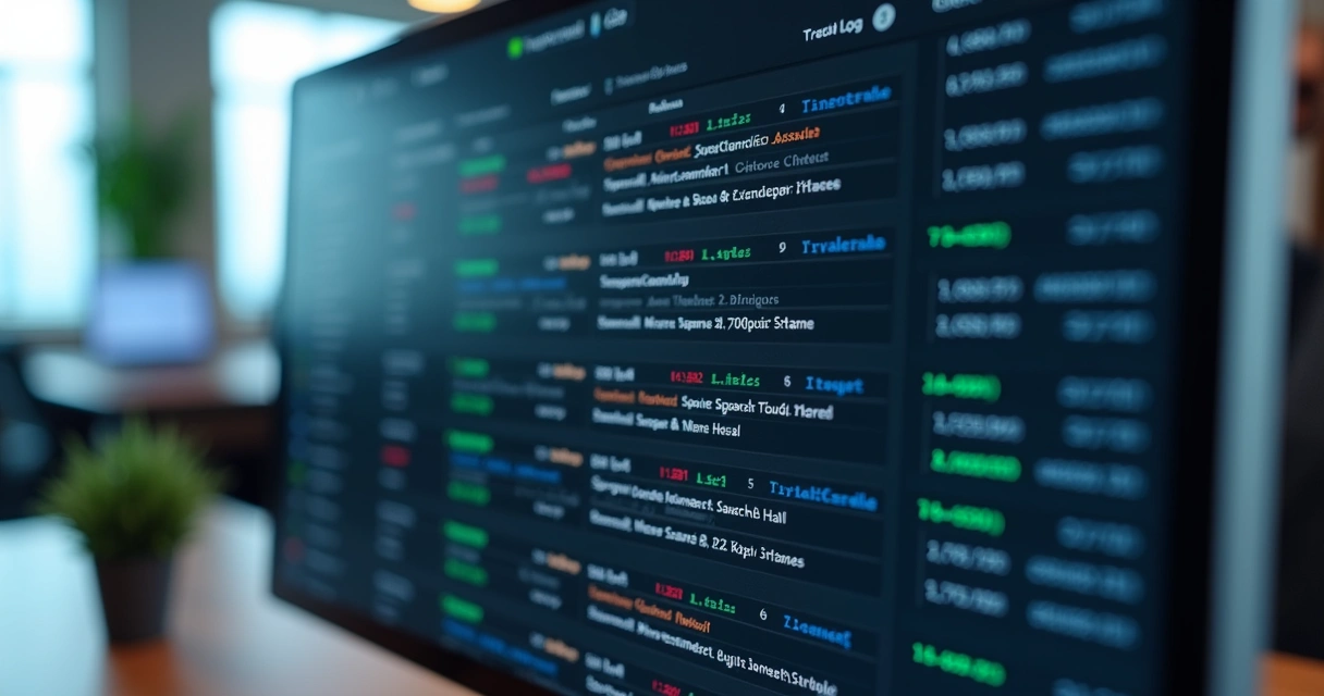 Tela de um painel de controle exibindo logs detalhados de operações de robôs de cripto 