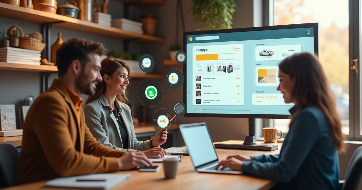 Equipe de pequena loja atendendo cliente em vários canais digitais 