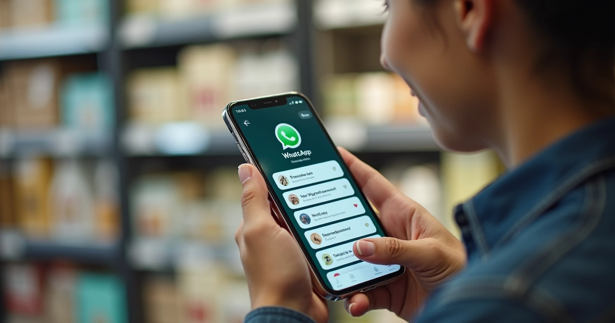Funcionário de loja usando WhatsApp para atendimento automatizado a clientes 