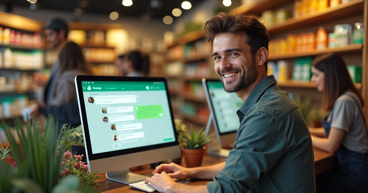 Funcionário de loja física usando plataforma de atendimento no WhatsApp 