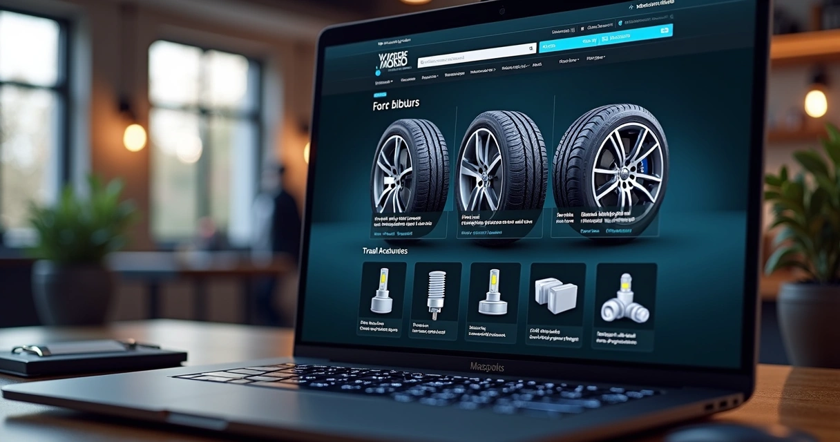 Loja virtual de produtos automotivos com acessórios expostos 