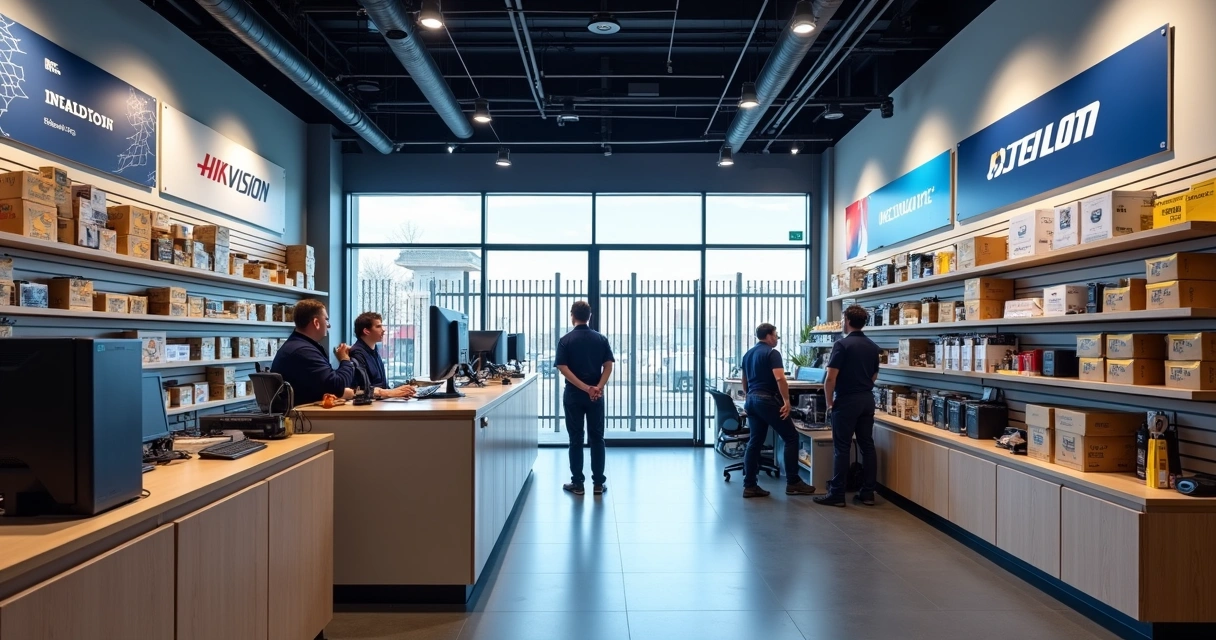 Loja física da BJSEG com instaladores sendo atendidos 