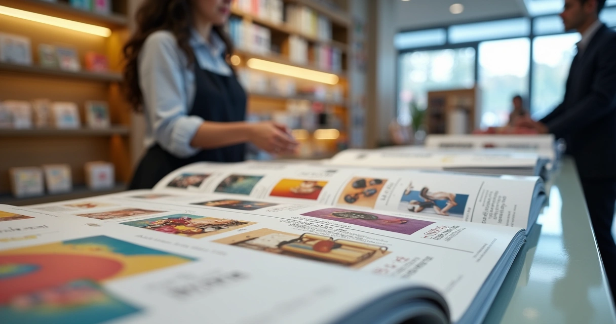 Loja com catálogo impresso e QR code para compras 