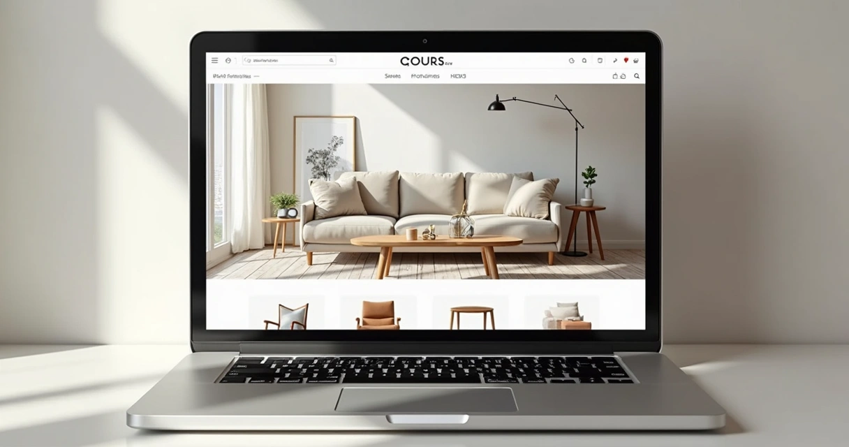 Página inicial de loja virtual de móveis com design moderno e navegação simples 