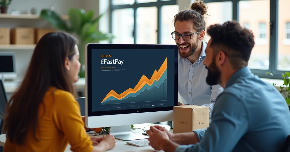 Equipe de e-commerce comemorando aumento nas vendas após trocar gateway