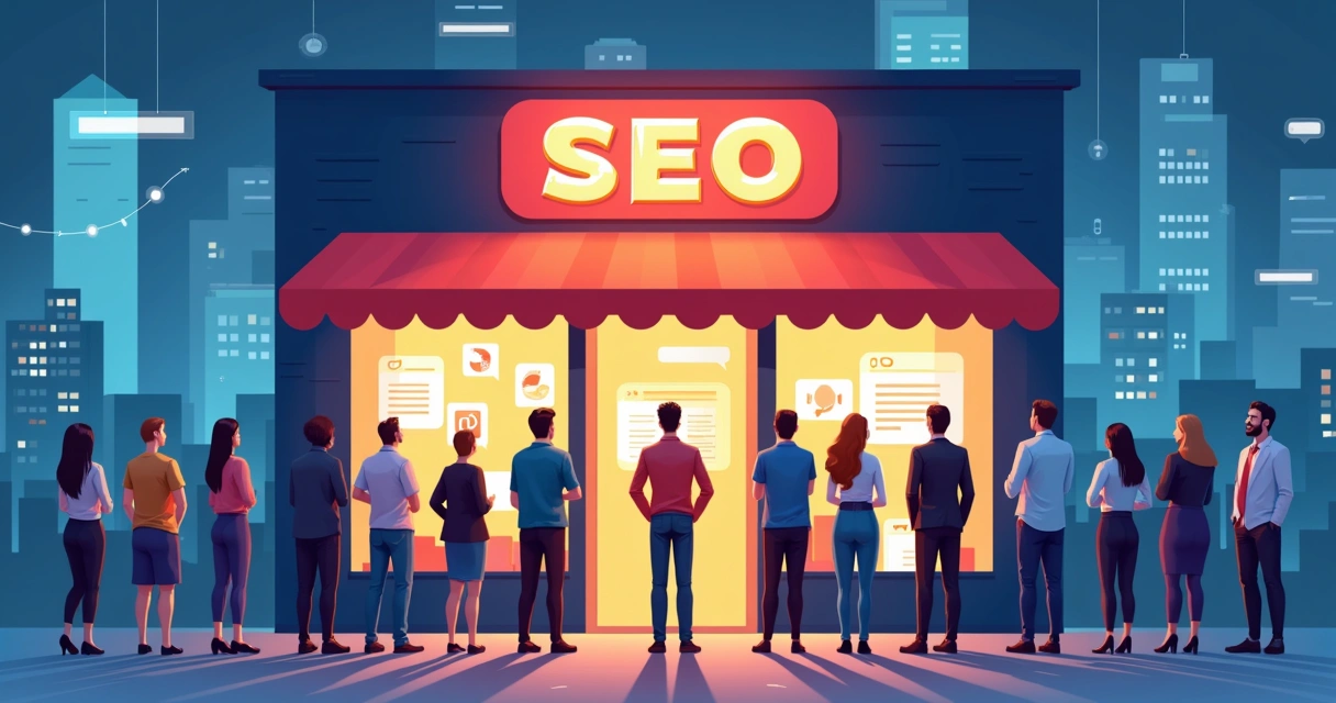 Letreiro de SEO em frente a uma loja virtual 