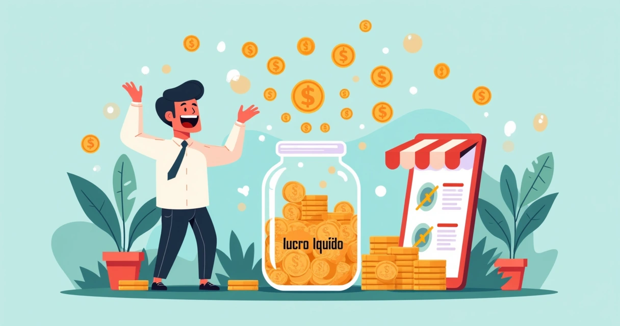 Ilustração de loja virtual recebendo lucros sem taxas escondidas 