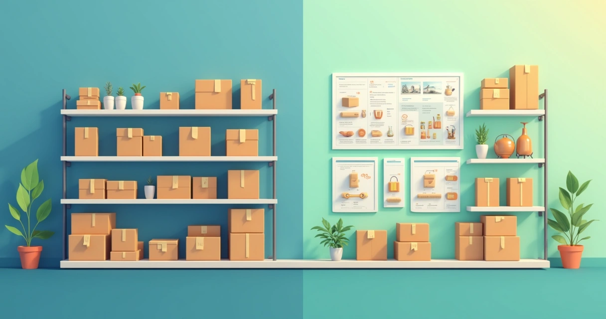 Loja de dropshipping com prateleiras virtuais e sem estoques visíveis 