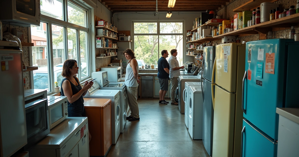 Loja com eletrodomésticos usados variados 