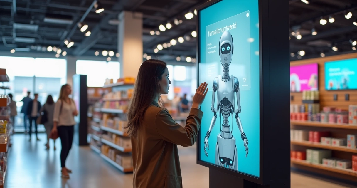 Cliente consulta painel de chatbot em loja física 