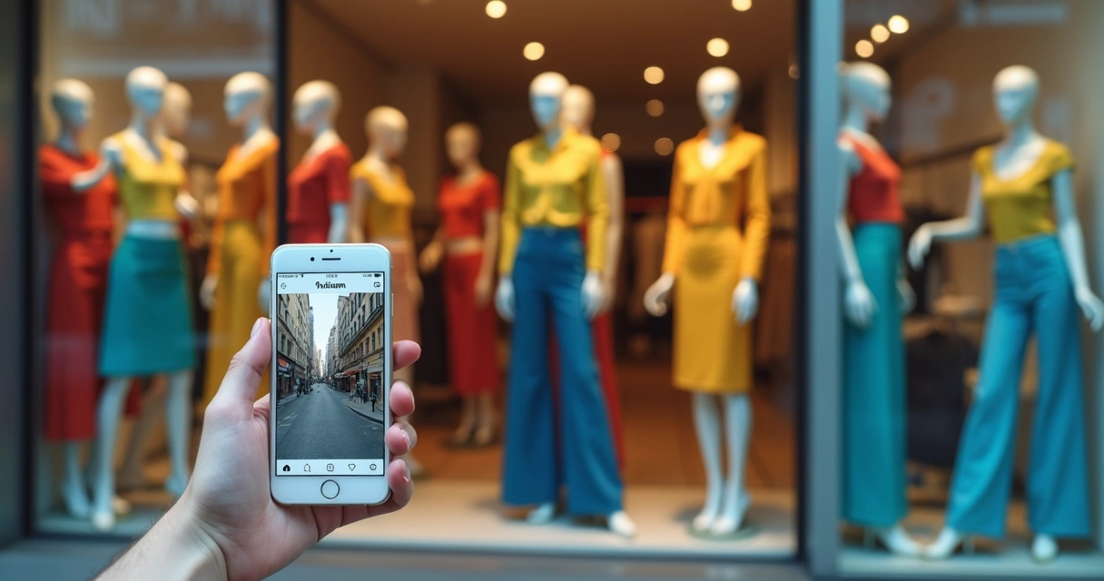 Vitrine colorida de loja de moda impulsionada no Instagram 