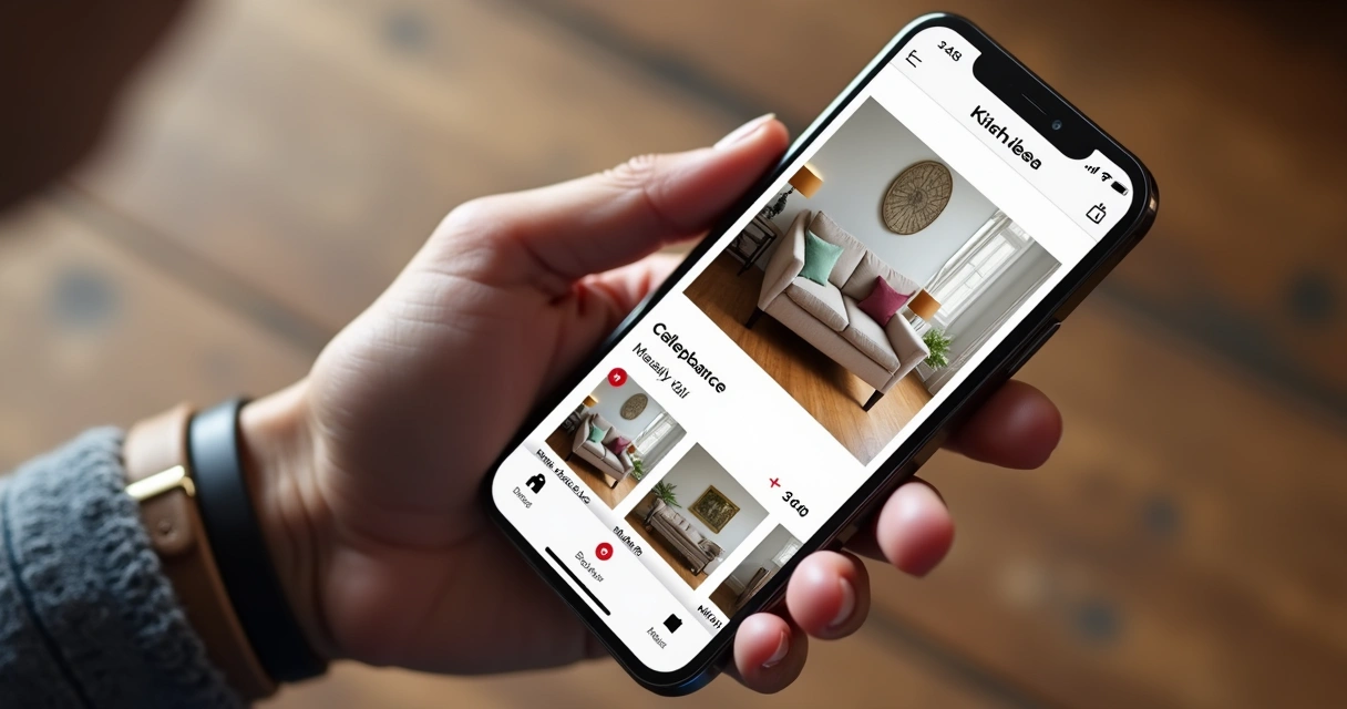 Site de venda de móveis exibido em smartphone 