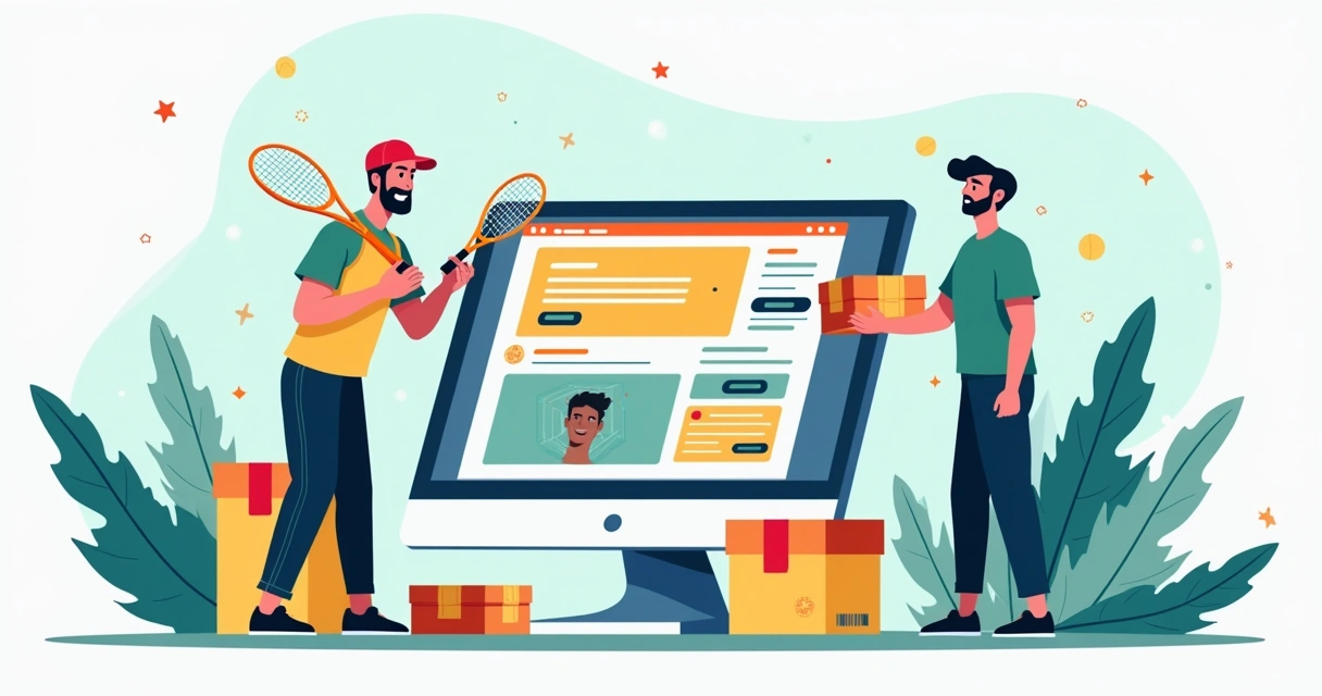 Ilustração de uma loja online de dropshipping nacional com foco em tênis, mostrando entrega rápida e atendimento ao cliente.