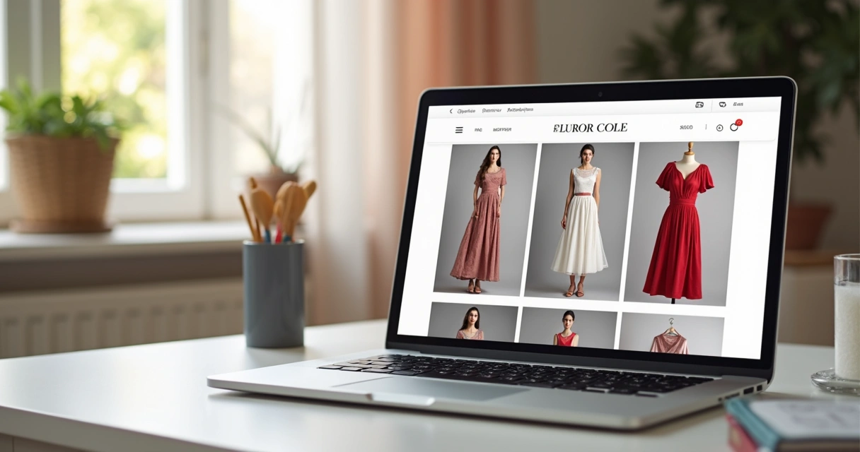 Loja online de roupas femininas na tela do notebook 
