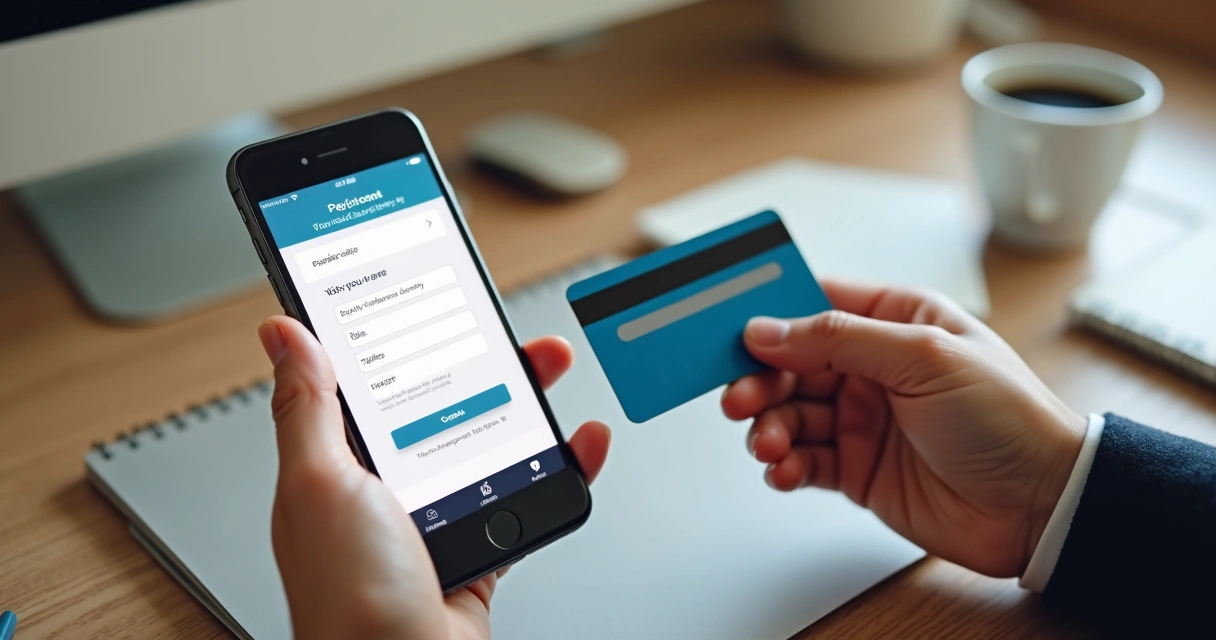 Compra online sendo realizada com cartão de crédito e smartphone 