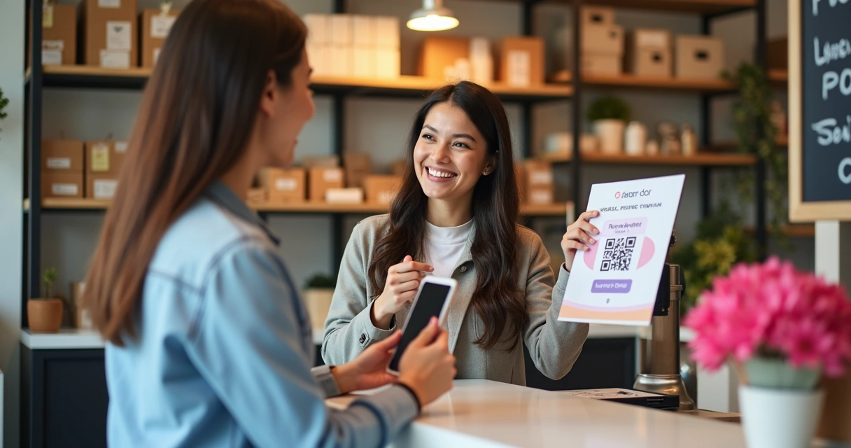 Pequena loja exibindo banner de programa fidelidade personalizado 