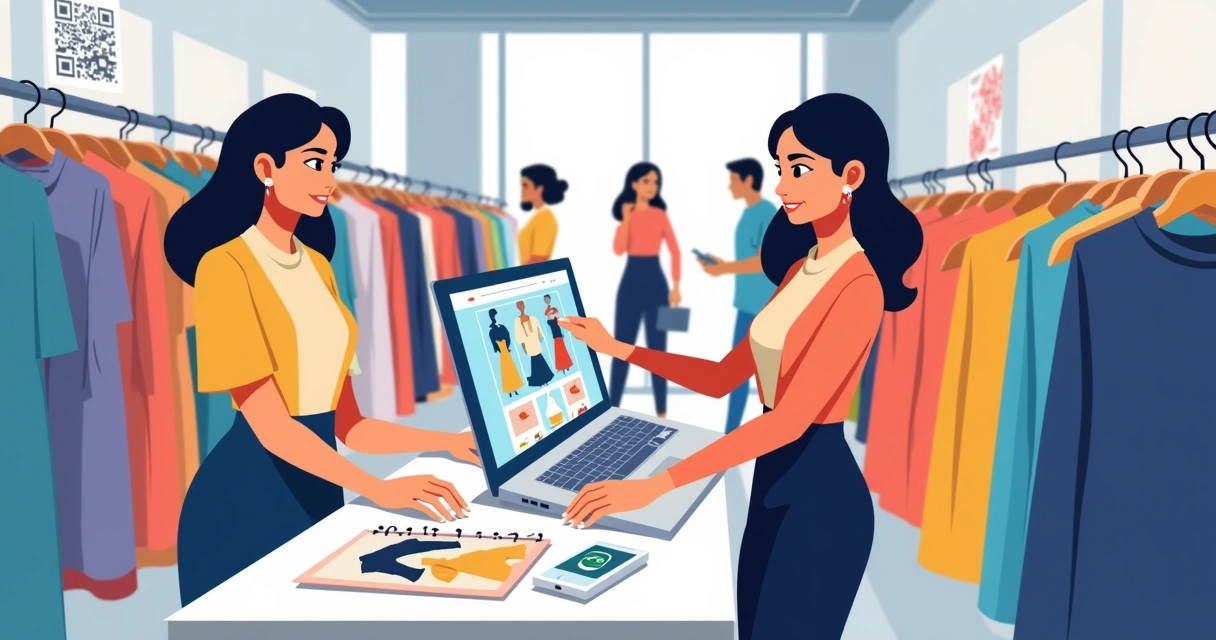 Loja de roupas com dona cadastrando produtos no catálogo digital 