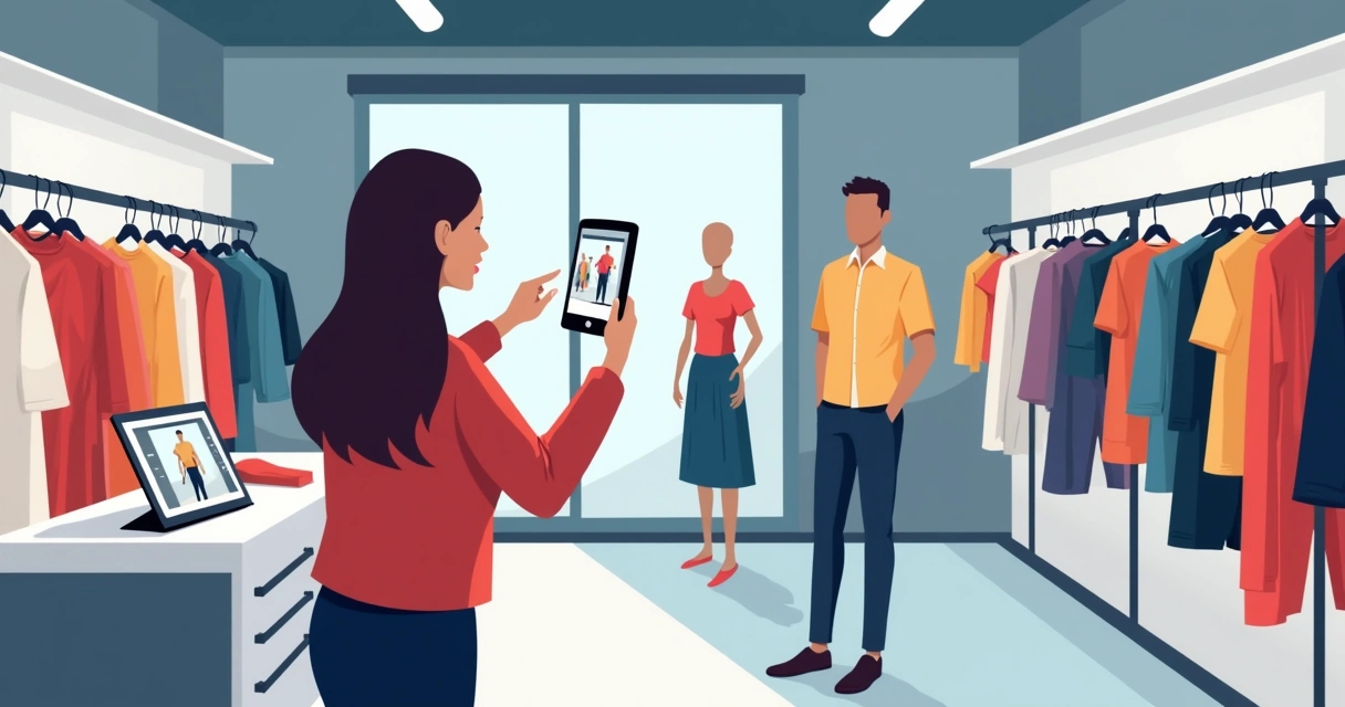 Mulher tirando foto de peças de roupa em uma loja de moda 
