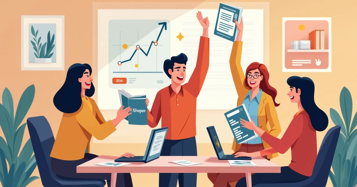 Equipe de loja satisfeita com aumento de vendas na Shopee