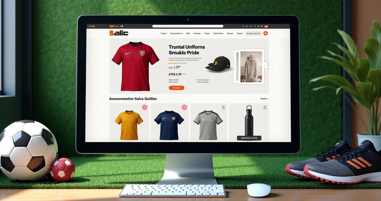 Loja virtual escolar de futebol com uniformes e itens esportivos