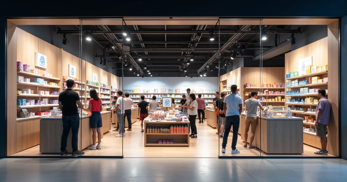 Prateleiras bem organizadas em loja de comércio brasileiro moderna 