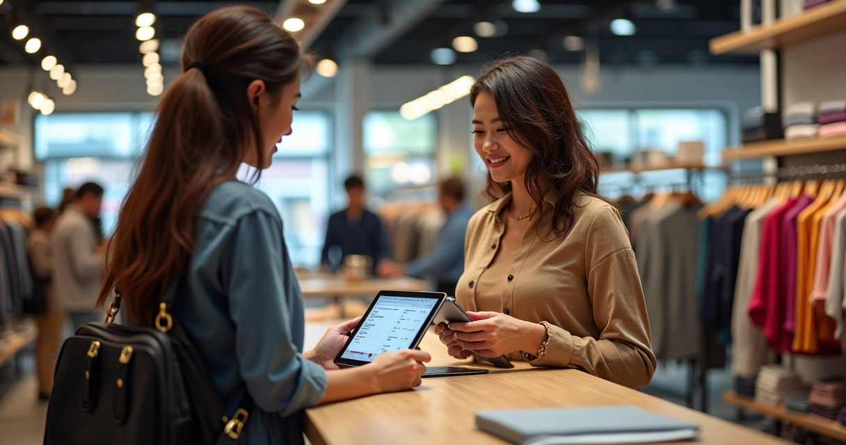 Loja de varejo físico com vendas sendo realizadas também em tablets 