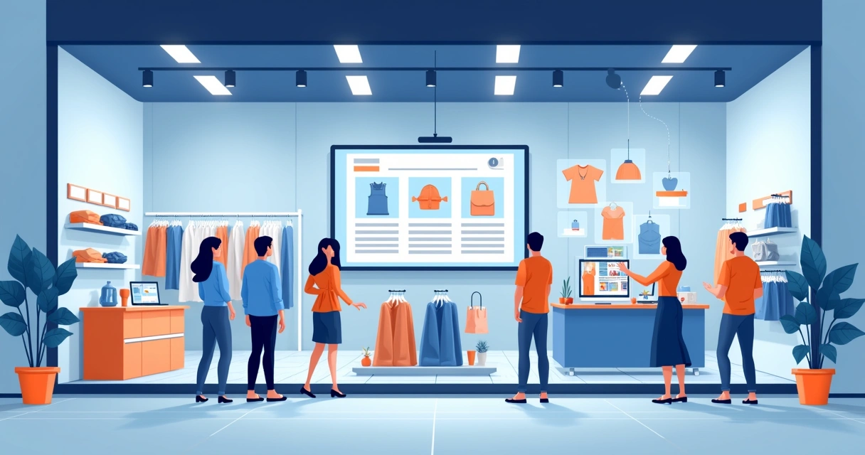 Loja de varejo com área física moderna e balcão digital