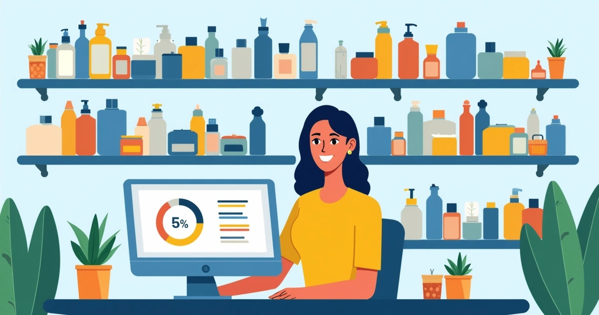 Pessoa administrando loja online com produtos de categorias diversas ao fundo