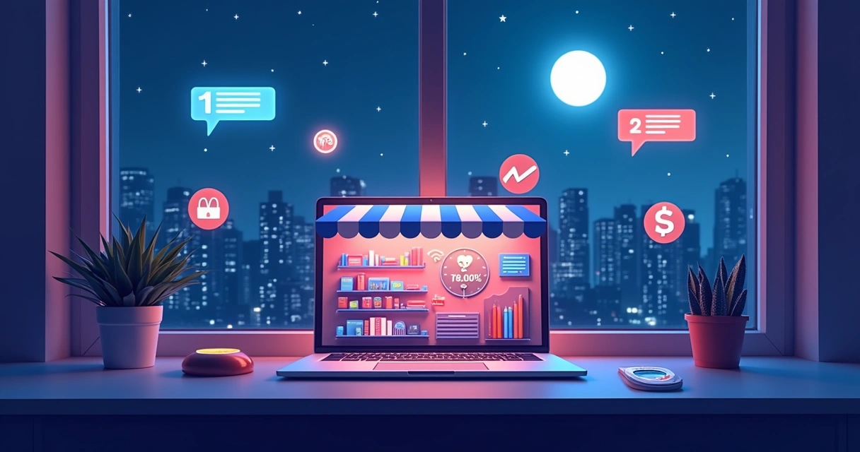 Loja online exibindo vendas durante a noite 