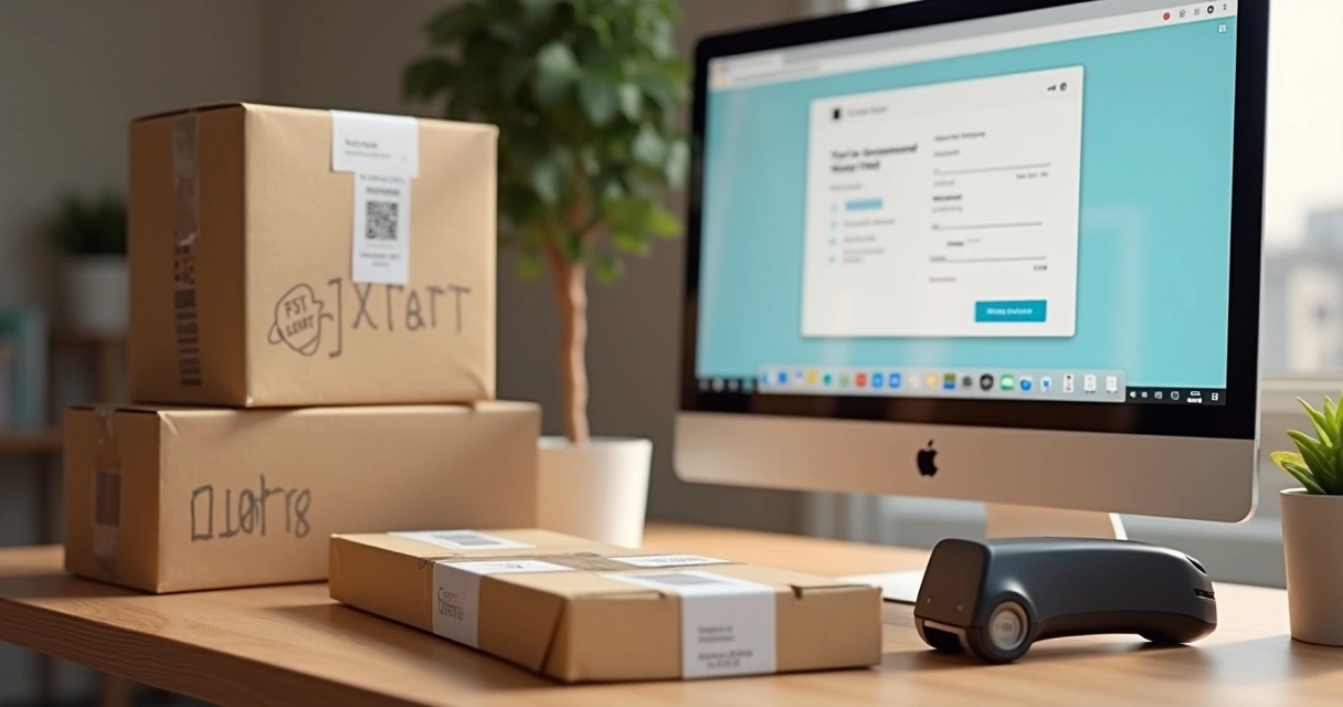 Loja virtual com caixas de pedidos prontos para entrega 