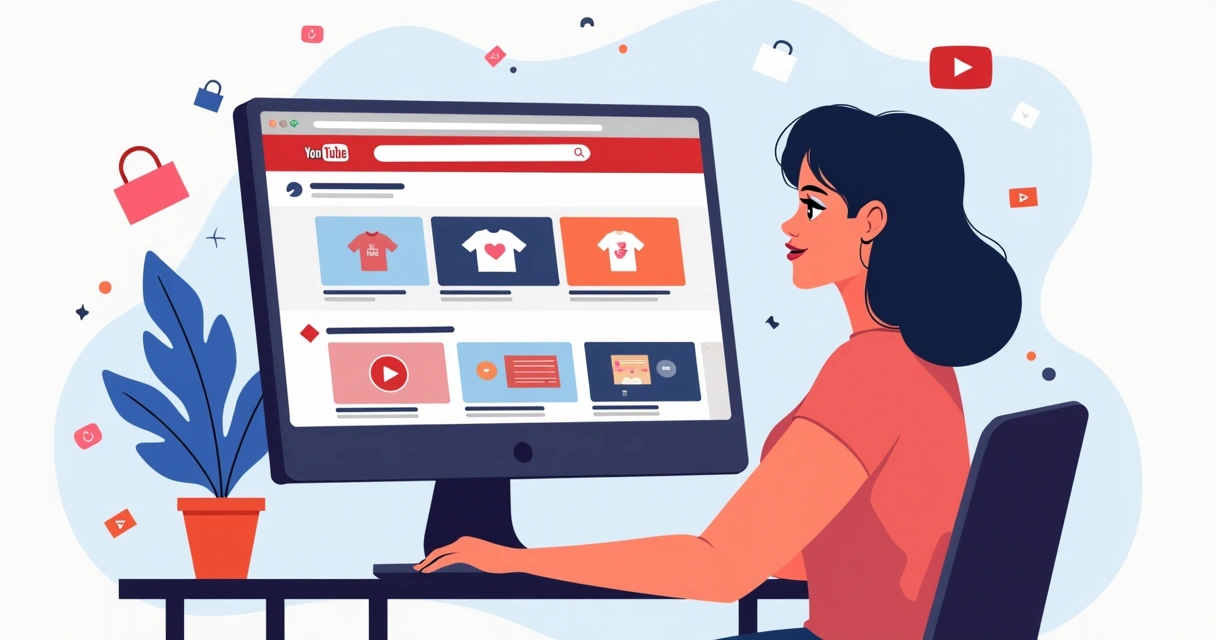 Loja virtual mostrada em canal do YouTube com produtos em destaque na tela 