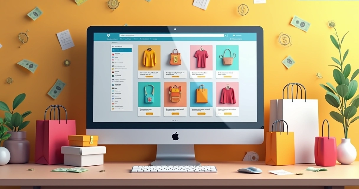 Loja virtual com produtos em exibição digital 