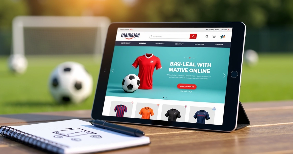Tablet mostrando loja virtual de produtos de futebol 