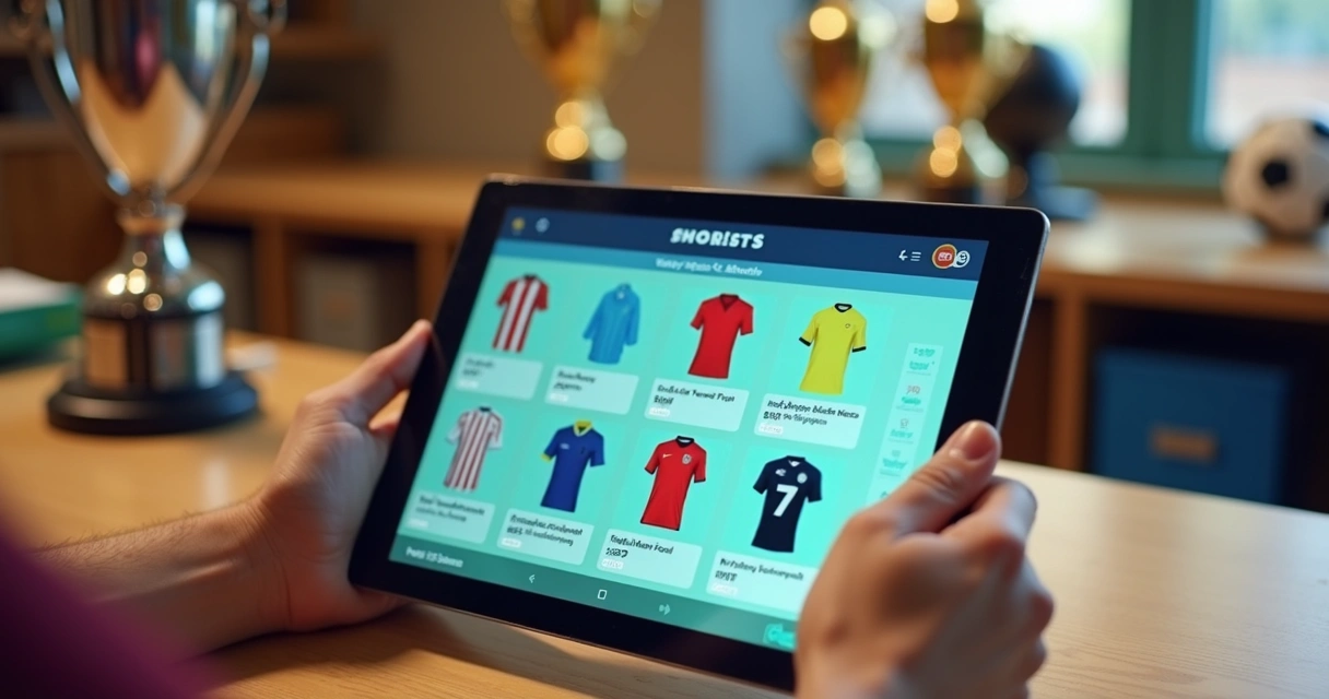 Loja virtual de escola de futebol aberta em tablet